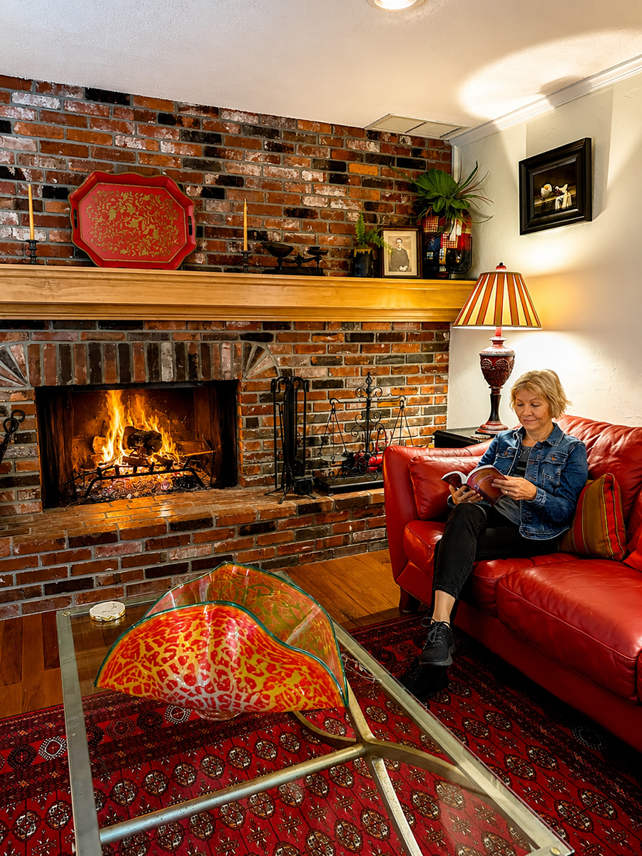Reading by the fireplace